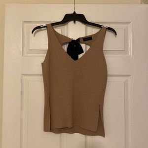 Eudon Choi Tie Open Back Ribbed Black and Tan Tank Top Blouse